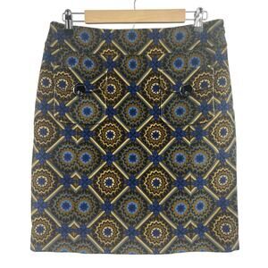 Ectetera Jewel Tone Geo Print Embellished Pocket Pencil Skirt Size 8 Mid Mod
